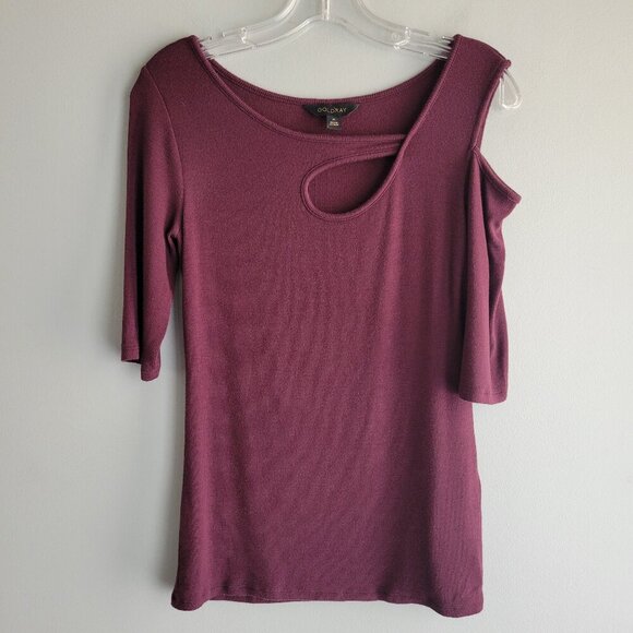 Goldray Garima Asymmetric Cold Shoulder Tops, Burgundy, Size M - Picture 6 of 12
